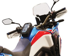 Photo showing magnetic phone holder on Honda Africa Twin